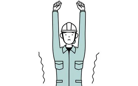 Female engineer in helmet and work wear stretching and standing tall. Stock Illustration