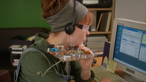 Female Engineer Inspecting Vintage Computer Circuit Board Stock Footage 341426591