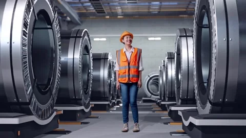 Female Engineer Looking Around In Metal Factory Stock Footage 279800549