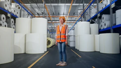 Female Engineer Looking Around at Polymer Plant Stock Footage 334533541