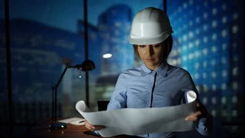 Female Engineer making project, learning project design, drawing, Builder Stock Footage 95410838