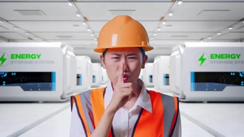 Female Engineer Making Shh Gesture at Power Plant Stock Footage 333775001