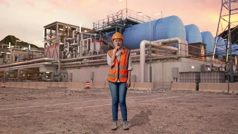 Female Engineer Making Shh Gesture at Gas Plant Stock Footage 337764238
