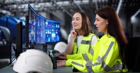 Female engineer monitors control screen Stock Photos