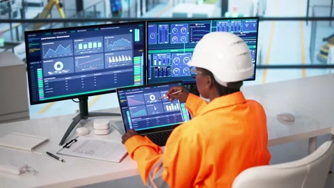 Female Engineer In Monitors Semiconductor Industry’s Automated Stock Footage 339183979
