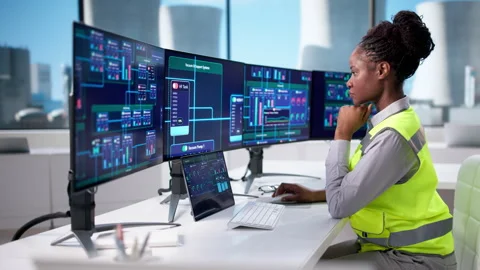 Female Engineer Operates SCADA System Stock Footage 328400820