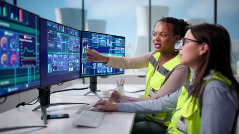 Female Engineer Operates SCADA System Stock Footage 328713991