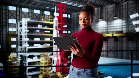 Female Engineer Operating Computer System Stock Footage 317404110