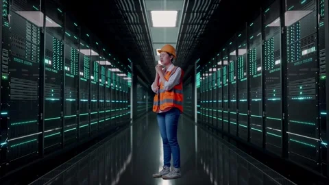 Female Engineer Pray For Something in Data Center Video stock 321995319