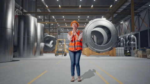 Female Engineer Pray For Something at Heavy Factory Stock Footage 340826039