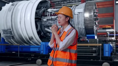Female Engineer Pray For Something With Jet Engine Stock Footage 306603822