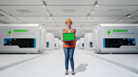 Female Engineer Showing Green Screen Laptop at Power Plant Stock Footage 333775565