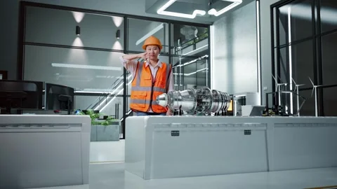Female Engineer Showing Thumbs Down And Shaking Her Head With Electric Engine Vídeos de archivo 275138355