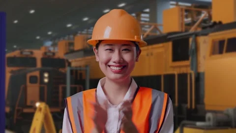 Female Engineer Smiling And Clapping Her Hands, Train Service Video stock 311240676
