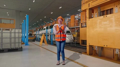 Female Engineer Smiling And Clapping Her Hands, Train Service Video stock 314564919