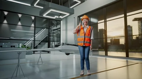Female Engineer Smiling And Showing Thumbs Up Gesture With Drone Project Stock Footage 277709857