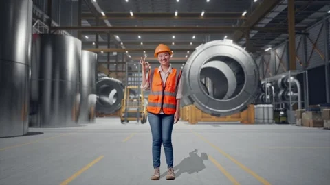 Female Engineer Smiling And Showing Okay Gesture at Heavy Factory 動画素材 340825667