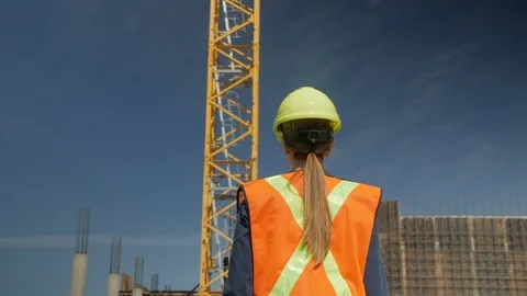 Female Engineer Standing Then Walking to site, 4k Stock Footage 109465087
