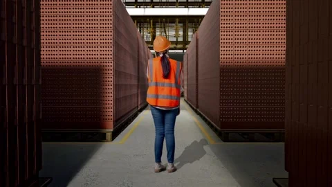 Female Engineer Talking On Smartphone With Brick In Stacks Stock Footage 303763555