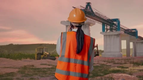 Female Engineer Talking On Smartphone at Construction Site Stock Footage 330332933