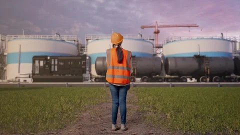 Female Engineer Talking On Smartphone at Oil Refinery Stock Footage 340145072