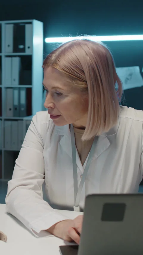 Female Engineer Testing Printing Machine with Laptop Stock Footage 257702123