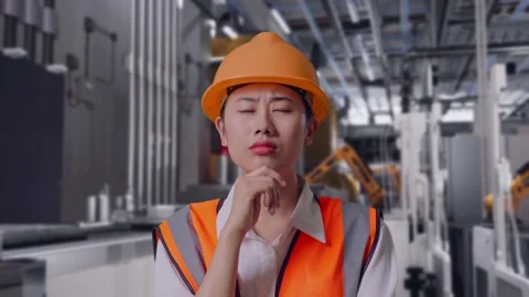 Female Engineer Thinking About Something, Battery Factory Stock Footage 314936434