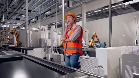 Female Engineer Thinking About Something, Battery Factory Stock Footage 314937441