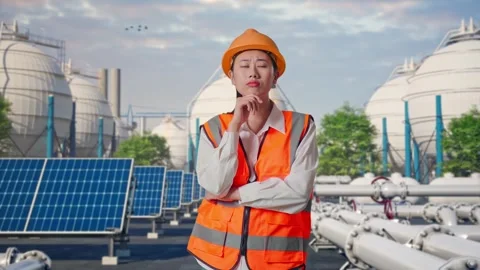 Female Engineer Thinking About Something at Energy Complex Stock Footage 330176986