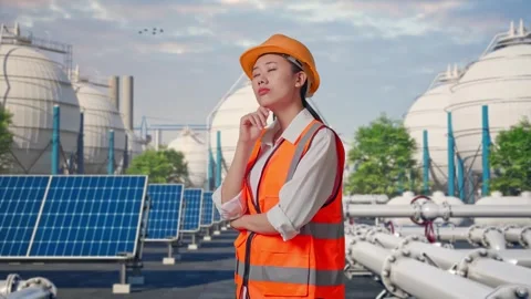 Female Engineer Thinking About Something at Energy Complex Stock Footage 330177196