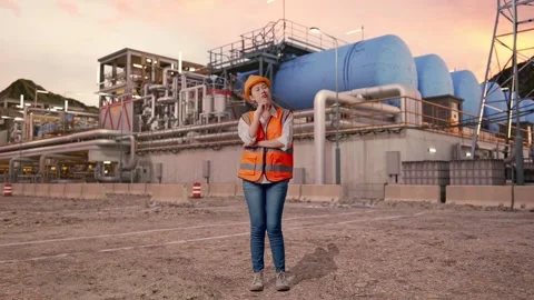 Female Engineer Thinking About Something at Gas Plant Stock Footage 337764192