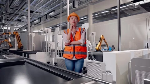 Female Engineer Thinking, Battery Factory Stock Footage 314937021
