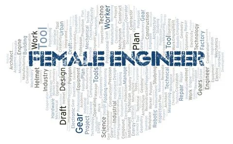 Female Engineer typography word cloud create with the text only Stock Illustration
