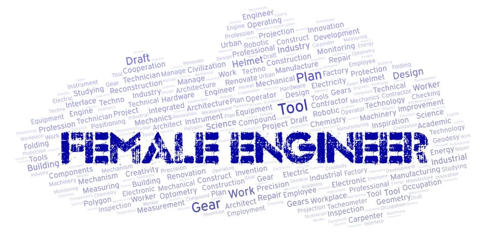 Female Engineer typography word cloud create with the text only Stock Illustration