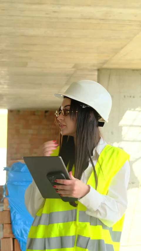 Female engineer uses tablet to analyze work results Stock Footage 317625335