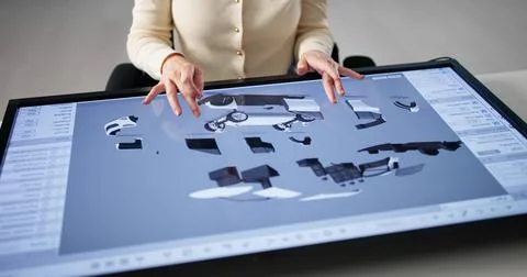 Female Engineer Using 3D CAD Software To Design Autonomous Cars Stock Photos