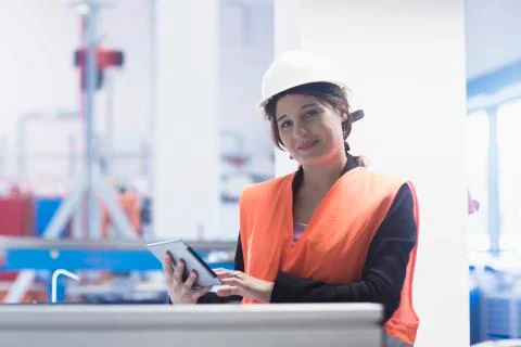 Female engineer using a digital tablet in an industrial plant Stock Photos