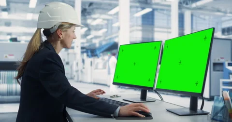 Female Engineer Using Green Screen Compu... | Stock Video | Pond5