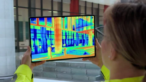 Female Engineer Using Thermal Camera To Make Energy Audit Stock Footage 326922879