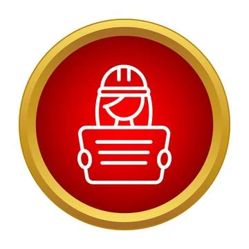 Female engineer wearing hard hat holding blueprint icon Stockillustratie
