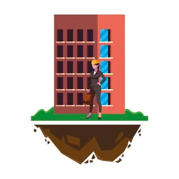 Female engineer worker with building Ilustración de archivo