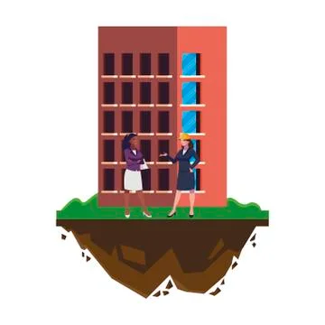 Female engineer worker with building Ilustración de archivo