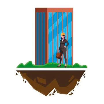 Female engineer worker with building Ilustración de archivo