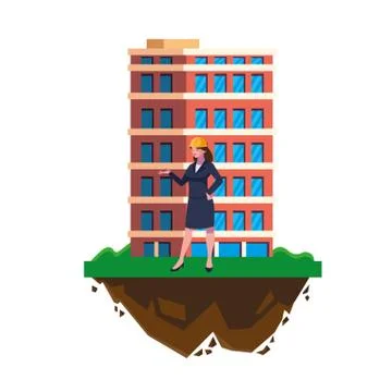 Female engineer worker with building Stock Illustration