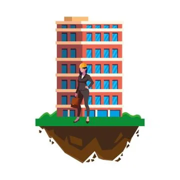 Female engineer worker with building Ilustración de archivo