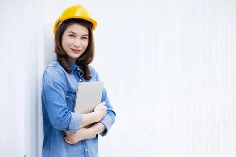 Female engineer working at construction site. Stock Photos