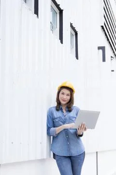 Female engineer working at construction site. Stock Photos