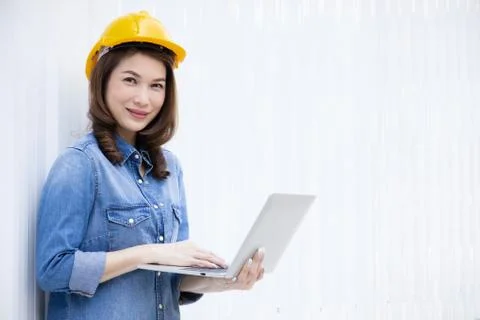 Female engineer working at construction site. Stock Photos