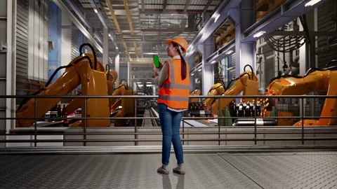 Female Engineer Working On A Green Screen Smartphone With Robotic Arms Stock Footage 301418780