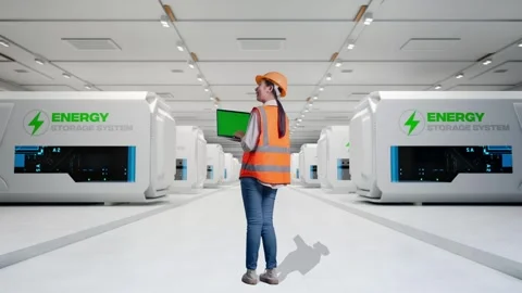 Female Engineer Working On A Green Screen Laptop at Power Plant Stock Footage 333775880
